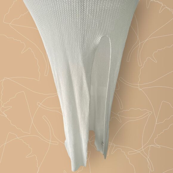 White High Slit Cover Up Mesh Textured Maxi Sun Beach Dress Backless Small - Picture 10 of 14